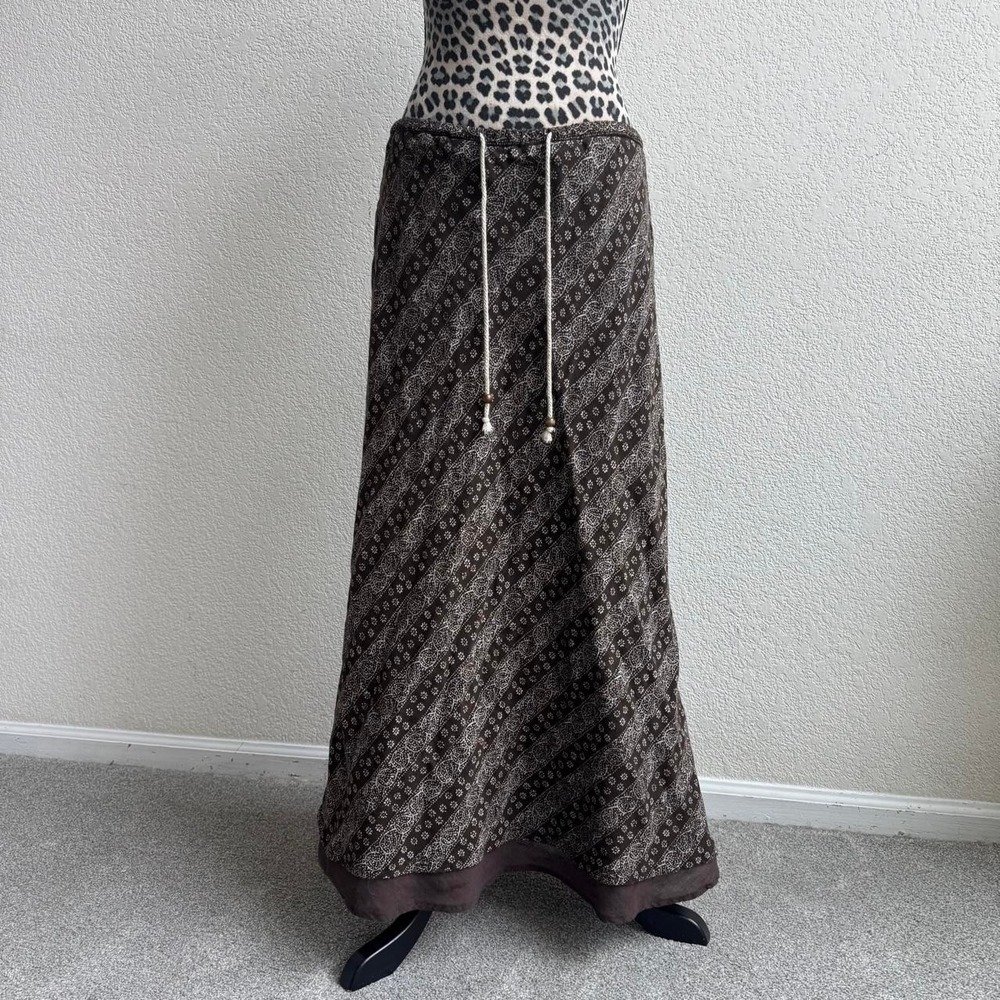 Eddie Bauer Brown & White Maxi Skirt with Drawstring Waist Size S